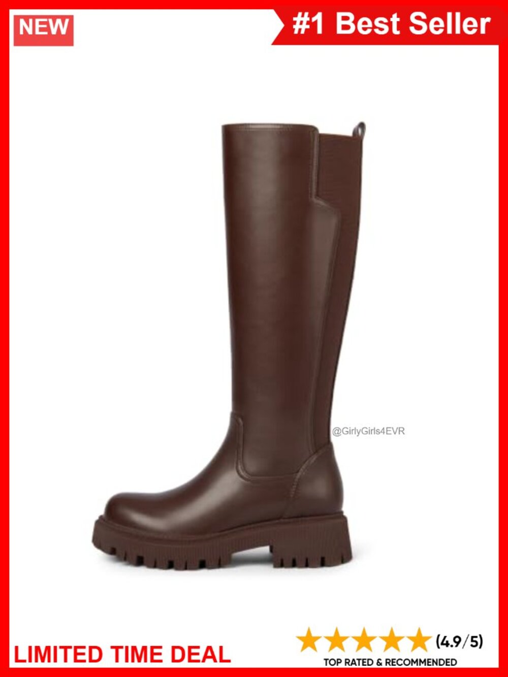 Women's Faux Leather Knee High Platform Boots Side Zipper Block Heel